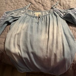 Size M spaghetti strap shoulder showing long sleeve shirt